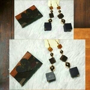 Raw Edge Camo Love Square Brooch & Earrings Set